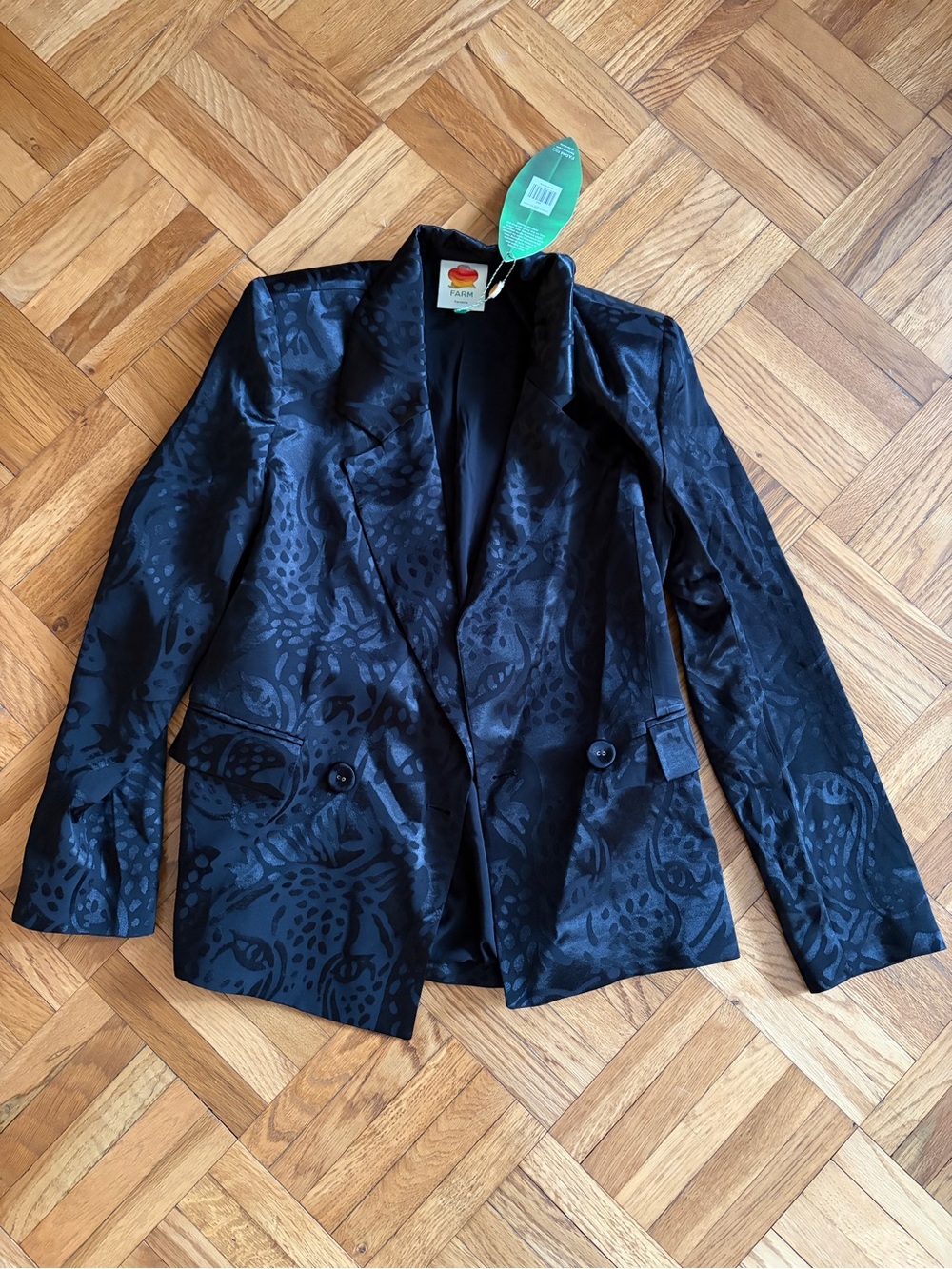 FARM Rio Black Floral Jacquard Single-Breasted Blazer